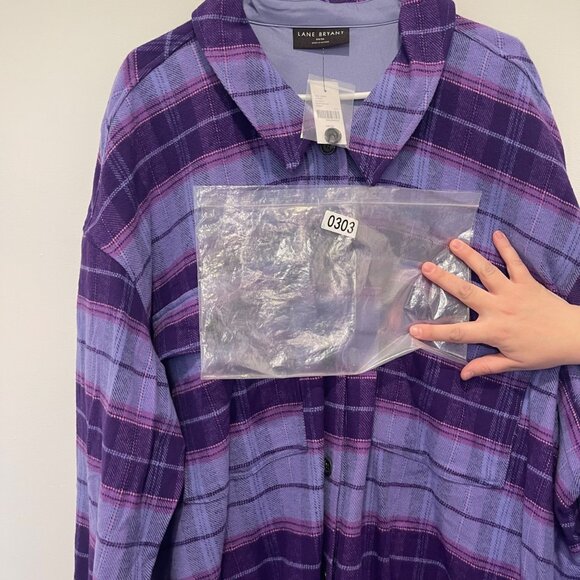 NWT Lane Bryant Purple & Lavender Plaid Button-Up Shirt Size 34/36 flannel NEW - Picture 7 of 7